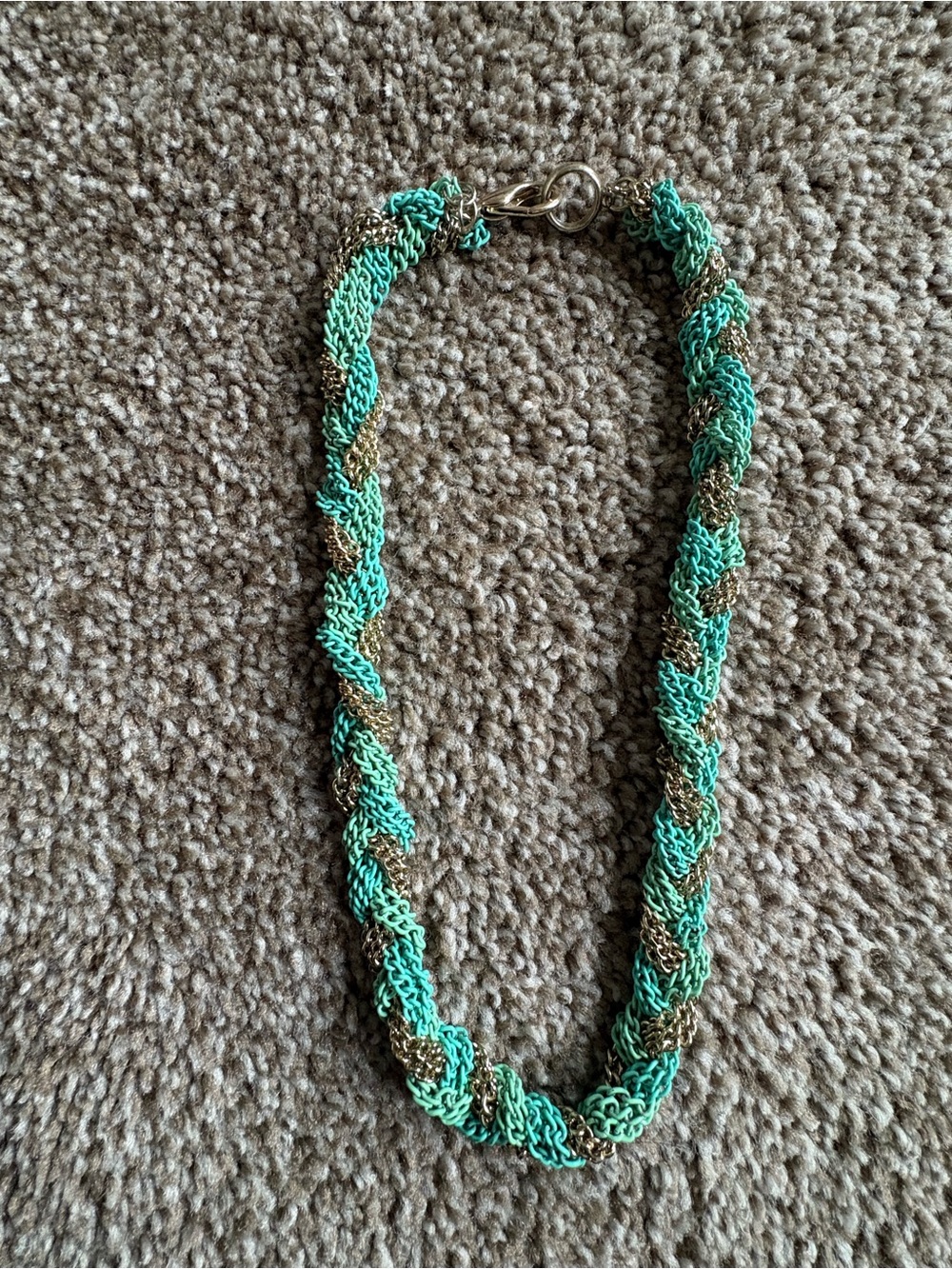 Turquoise and Gold Braided Chain Necklace